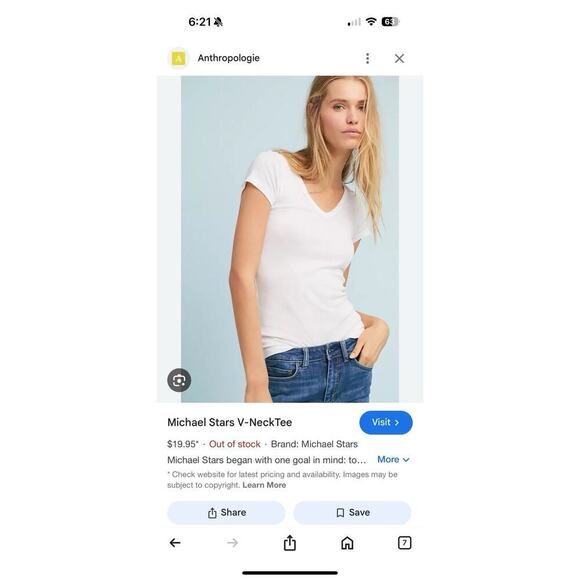 Michael Stars T-Shirt for Anthropologie Size XS/S Basic White Shine Tee Top USA - Picture 2 of 12